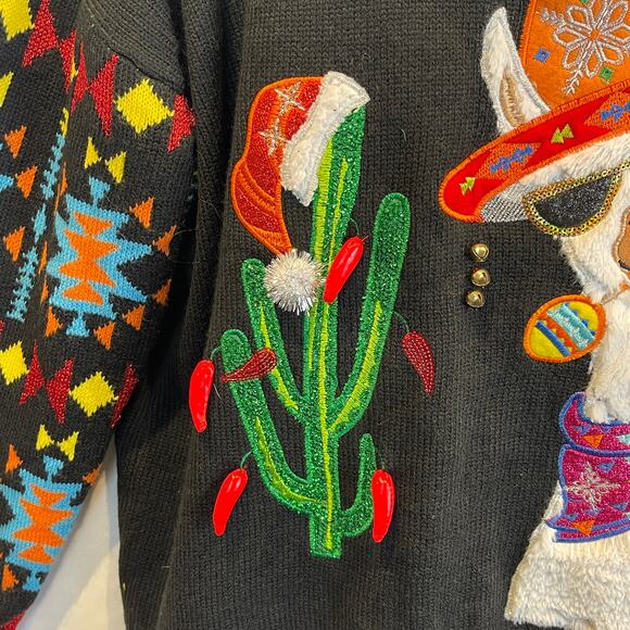 Holiday Time FELIZ NAVIDAD Party Animal Llama Ugly Christmas Sweater Sz 1X - Picture 3 of 6